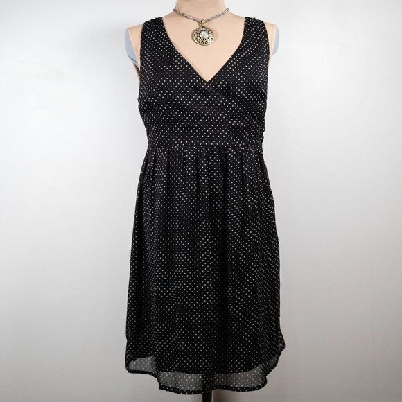 Merona Sleeveless Black Polka Dot V-Neck A-Line Dress - Picture 2 of 6